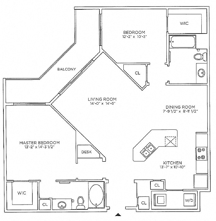 Floor plan for 2 beds, 2 baths, 1190 sqft
